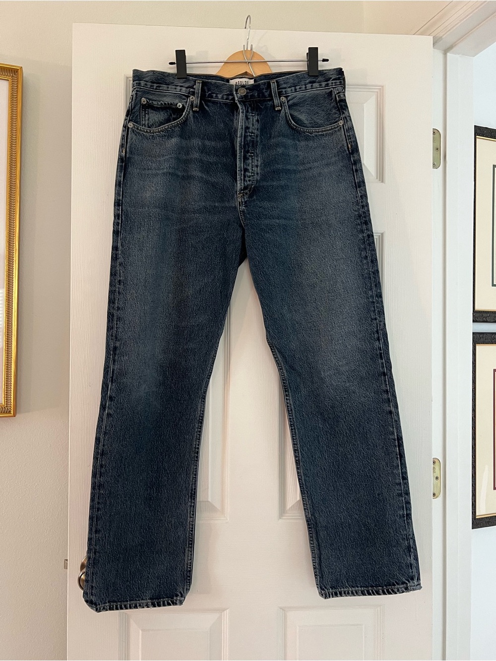 Agolde Straight Leg Jeans in Dark Wash Blue